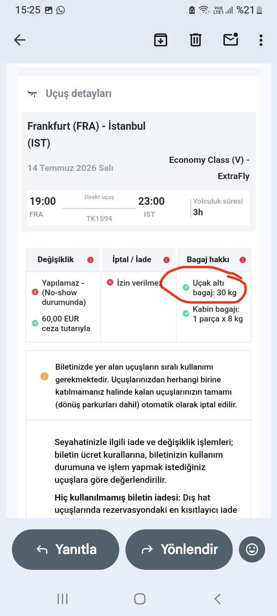 yf_karaman's tweet photo. @TurkishAirlines

Sn İlgili 

Biletimde yük hakkım 30kg olmasına rağmen hakkımın 23kg olduğu ve 5kg fazla yüküm olduğu söylenerek 45€ para alındı 💶🤩

TK-14864037 numaralı başvurum üzerinden 13 gün geçti, defalarca aradım. 

Hâlâ inceleniyor, mikroskop ile mi inceliyorsunuz?🤔 https://t.co/0EN20MxbUj