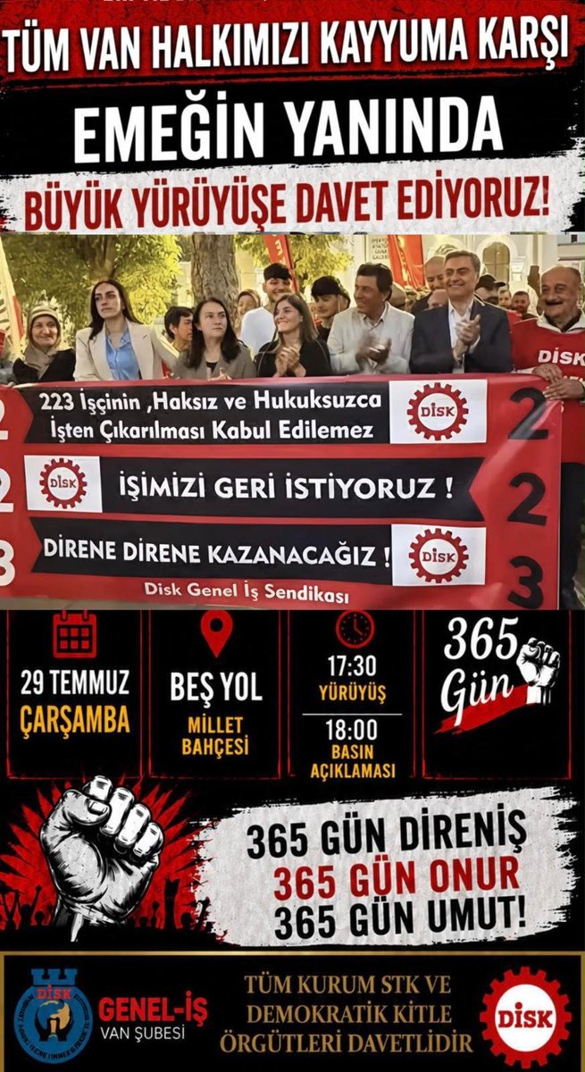 DEMPartiWan's tweet photo. Kayyım rejiminin karşısında emeğin yanında;

Çarşamba günü saat 17.30'da Beşyol Millet Bahçesinde olacağız! 

İşçiden yana tüm emekçi halkımızı, tüm STK ve demokratik kitle örgütlerinin kıymetli temsilcilerini bu onurlu yürüyüşe davet ediyoruz.

@WanDEMkadin 
@tjanavend
@gulsenkurtDEM
@gonul_uzny
@neslihansedal65
@cnnuzunay
@RabiaBasakKoc
@akkosxane
@gler_temel
@htcatbygndgd
@HediyeSayiner
@ayvazhzr
@MukaddesKrkcWan
@PervinBuldan
@zulkuf__ucar
@GulcanKcmzSyygt
@gulderenvarli
@canbegyekbun
@MahmutDindar65
@cemilkomi
@umkeumitkeser
@DEMipekyolu
@ErcisHdp
@DbpEdremit
@dbp_wan
@tevgerajinwan
@AbdullahZeydan
@SapkaciTahir
@fevzicaner12726
@TahirErtas65
@ResatEraslan6
@ecevitceylanci1
@davutacar6521
@FettahHascelik
@baranbilici
@VDilekci
@av_cemaldemir
@tuncerbakirhan
@TulayHatim
@KeskinBayindir
@cigdemkilicgun
@kurdigeh_
@DernegiS
@mebyader_w
@Wantuhay_der
@TuhayVan65
@WanEkolojiDer
@OhdVan
@ihdvan