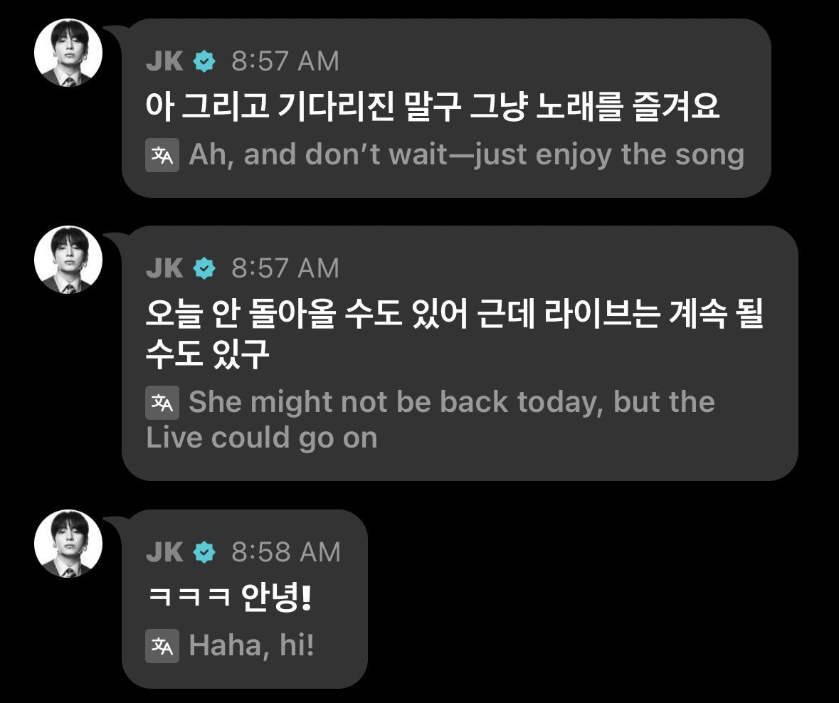 XHim97s's tweet photo. 🐰: ผมต้องไปแล้วนะ จะไม่กลับมาอีกแล้ว ถ้าอยากฟังเพลงต่อก็ฟังเพลงไปเรื่อยๆเลยนะ โอเคไหม?
🐰: บ๊ะบาย~
🐰: ผมก็คิดถึงทุกคนเหมือนกัน
🐰: อ้อ เพลงพวกนี้ไม่ใช่เพลงจากเพลย์ลิสต์ของผมนะ
🐰: เป็นแค่เพลงแนะนำในยูทูป ถ้าเกิดมีเพลงแปลกๆขึ้นมาบ้างล่ะก็…
🐰: โปรดเข้าใจด้วยนะ ฮ่าๆ
🐰: เอาล่ะ! หวังว่าทุกคนจะมีวันที่ดีนะ และขอให้ที่เหลือเป็นไปด้วยดีด้วยนะครับ ฮ่าๆ 
🐰: แล้วก็ไม่ต้องรอผมนะ ฟังเพลงไปเรื่อยๆ เถอะ
🐰: วันนี้ผมอาจจะไม่ได้กลับมา แต่ไลฟ์อาจจะยังดำเนินต่อไป
🐰: ฮ่าๆ บายยย!