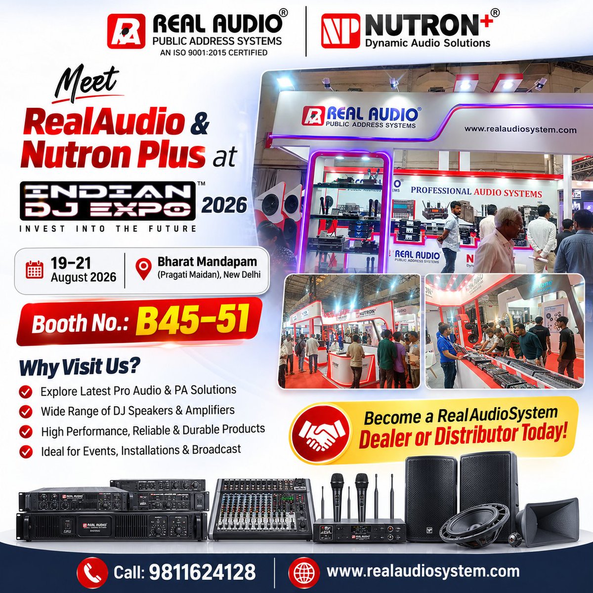 realaudio_dj's tweet photo. 🚀 Meet RealAudio &amp; Nutron Plus at Indian #DJExpo 2026! 🎧🔊

📍 Booth No.: B45–51
📅 19–21 August 2026
📌 Venue: Bharat Mandapam (Pragati Maidan), New Delhi
📞 9811624128
🌐 https://t.co/CVZWUA4CbI
#IndianDJExpo2026 #RealAudio #NutronPlus #ProAudio #DJEquipment #DjAmplifier #dj https://t.co/z2zE5JTKyS