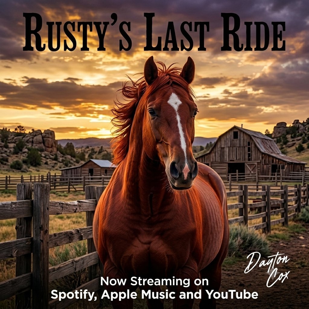 DaytonCox's tweet photo. 🎵 "Rusty's Last Ride" – Dayton Cox 🎧 

Some rides stay with you forever. 💔 Rusty's Last Ride is a heartfelt country song about the unbreakable bond between a cowboy and the horse that carried him through life's greatest adventures. 

https://t.co/BmIuOBI0zD https://t.co/8UCvI6AZrc