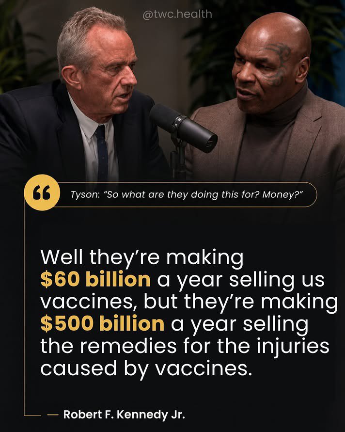 45johnmac's tweet photo. RFK jnr explains how big pharma works. Problem reaction solution. Poison the masses then give them antidote for life, then stack more medicine to deal with the side effects of the antidote. It's all about filling the coffers of pharmaceuticals fat cats pockets. https://t.co/4zkgGnoK47