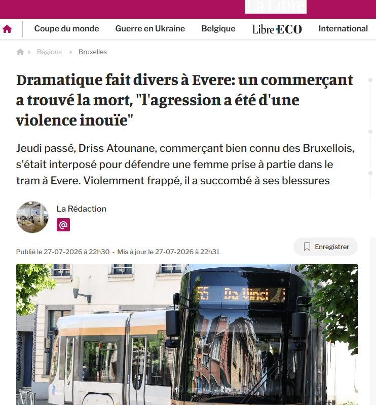 Tribalart_be's tweet photo. Le racisme tue à nouveau, cette fois à Bruxelles
Ceux qui propagent cette haine par électoralisme ont une lourde responsabilité
Jeudi, une femme était prise à partie avec des insultes à caractères racistes et islamophobes dans le tram 55 à Evere, Driss Atounane s'est interposé https://t.co/F5O6nZtnSU