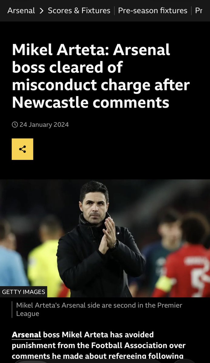 JustUstims's tweet photo. Arteta calls referees “embarrassing” and a var decision “a disgrace” = no punishment. Mcinnes has league stolen from him and his outburst = 4 match ban https://t.co/YTU7PRVPv6