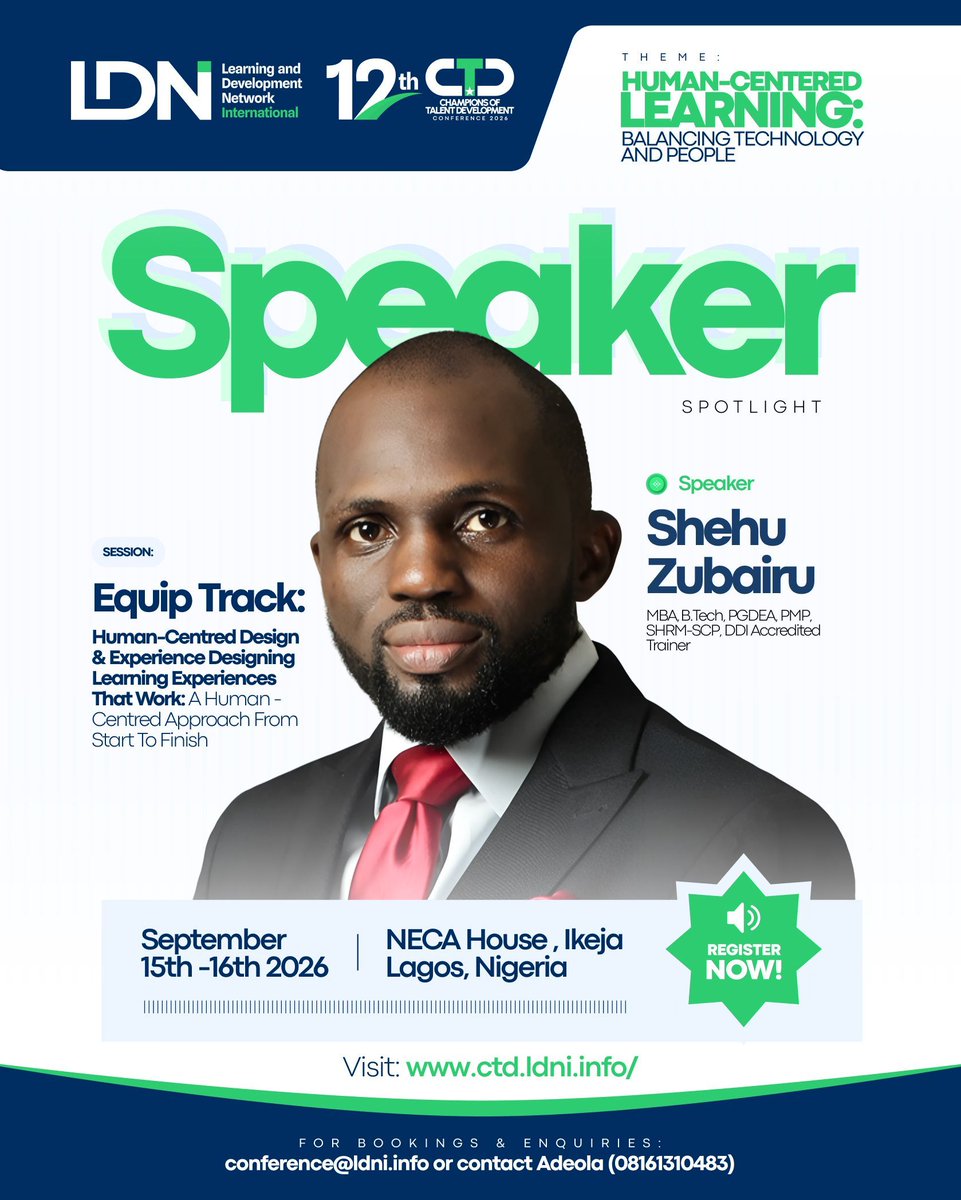 CtdConference's tweet photo. 50,000 professionals trained.
KPMG. Shell. ExxonMobil. MTN. Flutterwave.
One career. One focus. Shehu Zubairu is at #CTDC26.
🚨 EARLY BIRD CLOSES TOMORROW July 31 · 11:59 PM Register now 👇
https://t.co/VgXnXYHIci
#LDNI #HumanCenteredLearning #TalentDevelopment #hr https://t.co/r9AtxKOk9u