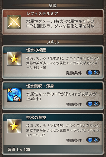 Granblue_GW's tweet photo. ニフ琴(禁命の溟弦)の性能

禍醒(禁呪武器数で攻撃/上限)+渾身+禁技(禁呪武器数でアビ与ダメUP)
#グラブル https://t.co/rm8ay1kt2s