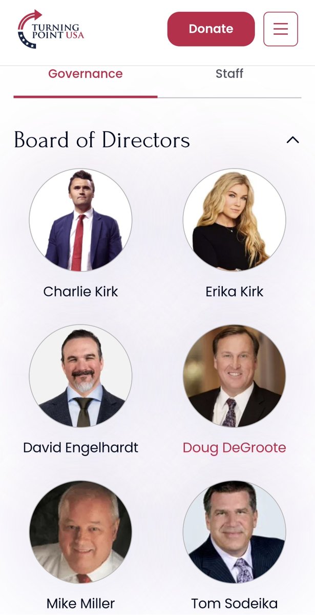 daigucis7's tweet photo. TPUSA still lists Charlie as Founder and on the Board of Directors with zero mention that he’s deceased. No dates, no “Late,” nothing. They’ve added Erika as CEO and update the rest of the site. This isn’t an oversight. Transparency shouldn’t be optional.
#TurningPointUSA https://t.co/NryA8XdPv2