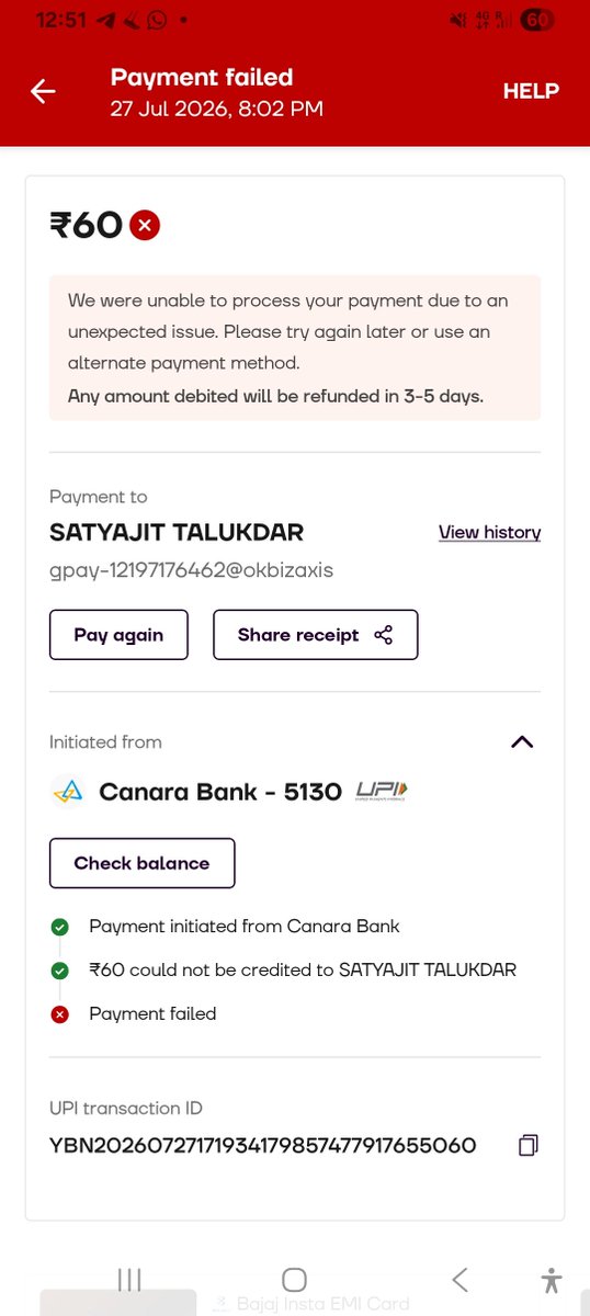 AggressiveKunal's tweet photo. @navifinance when I will get back my amount credited to my account.
From the last few days, whenever I pay it goes on processing. https://t.co/vfnsnSQxZK