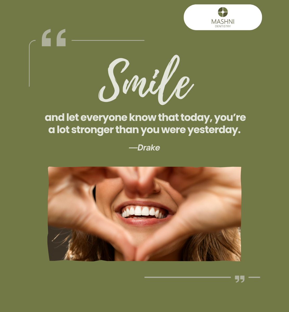 MashniDentistry's tweet photo. Every challenge that you've faced and overcome has made you stronger. Wear that smile as a reminder of all that you've overcome.

https://t.co/nza5WBcPfh

#smile #innerstrength #courage #MashniDentistry #Lansing #EastLansing #MI https://t.co/8HtblZZtZp