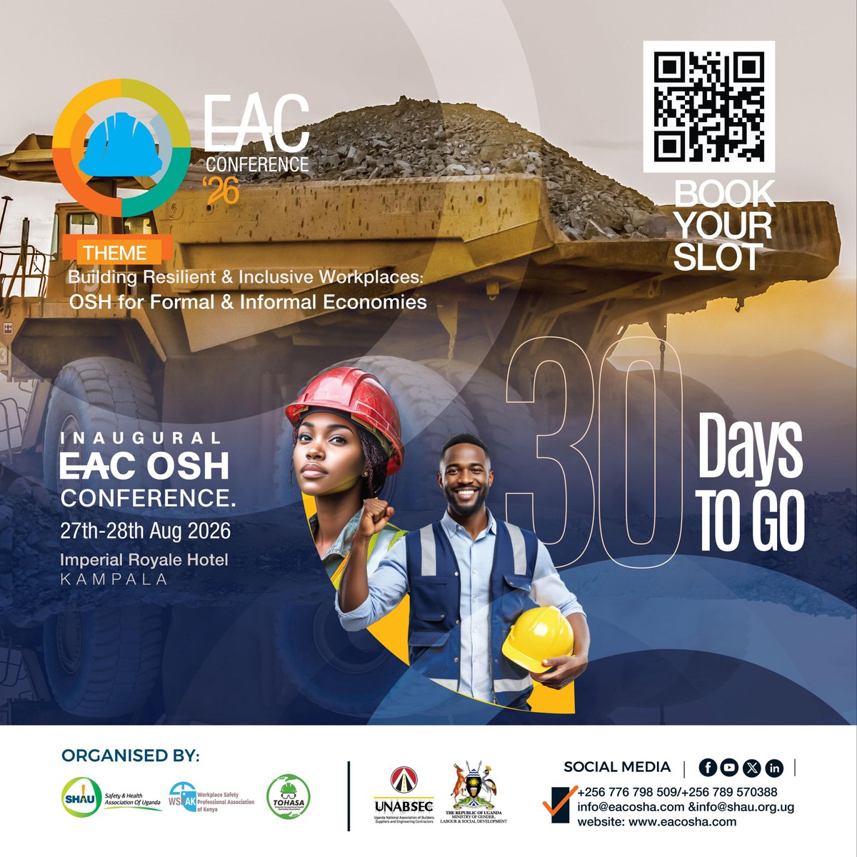 EAC_OSH_Conf's tweet photo. ⏳ 30 DAYS TO #EACOSH2026
Let’s build safer, inclusive workplaces for all.
📍Kampala | 27-28 Aug
🔗 https://t.co/Qv2QVTAMIW
#VestedInSafety #OSH #ArtisanalMining #30DaysToGo https://t.co/yzN20ADjzf