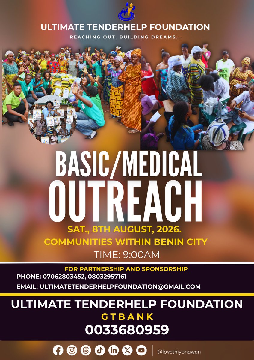 tenderhelp2's tweet photo. Every act of kindness can become a lifeline to someone in need. 

Join us as we reach out to underserved communities with love, care, and practical support.

Partner with us today;
Ultimate Tenderhelp Foundation 
0033680959
GTBank

#UltimateTenderhelpFoundation #ReachingOut/ https://t.co/m7AQFgvwl1