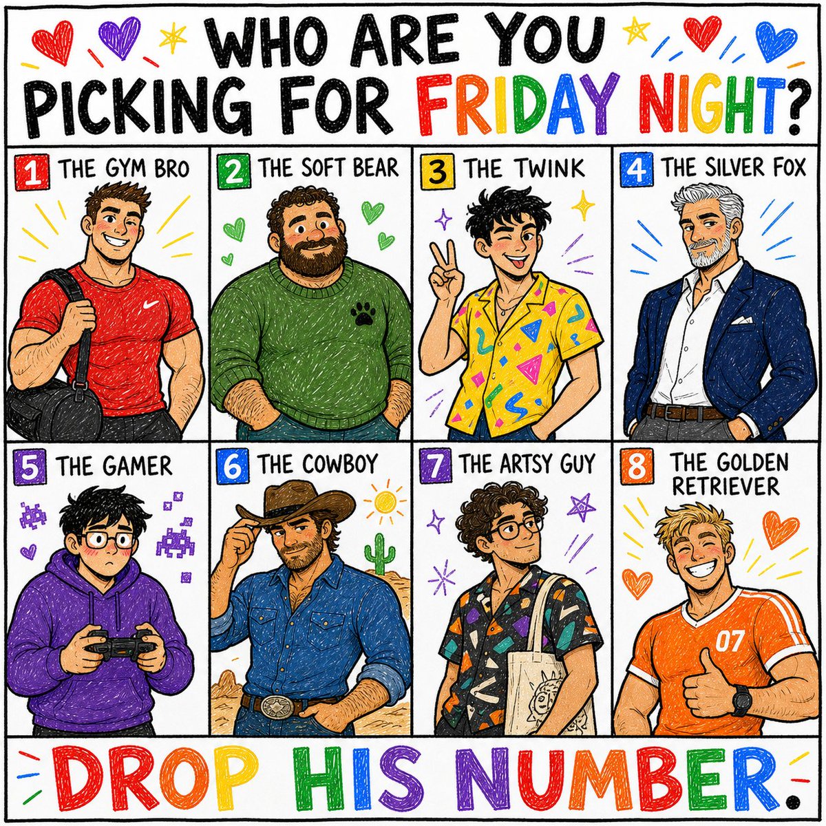SecreTrunk's tweet photo. Who Are You Picking for Friday Night?
Eight men. Eight completely different energies.
No explanations. No biographies. No background checks.
Drop his number in the comments.
#GayMen #ChooseYourType #GayPoll #QueerCommunity #Secretrunk https://t.co/Js0BjRAAEW