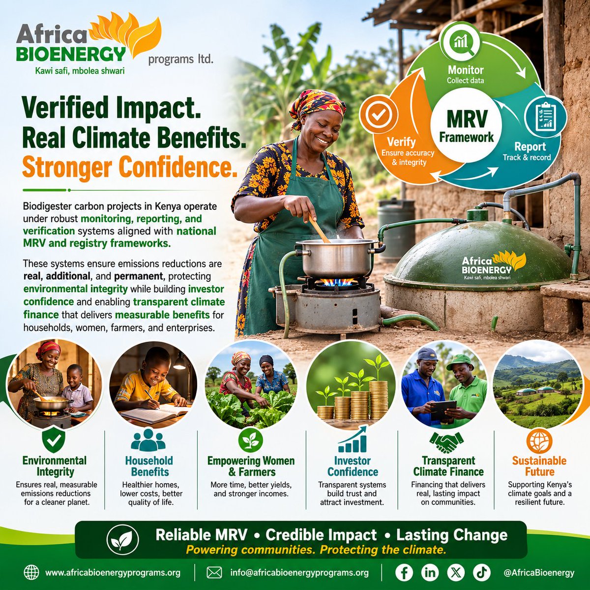 KBiogas's tweet photo. Biodigester carbon projects in Kenya operate under robust monitoring, reporting, and verification systems aligned with national MRV and registry frameworks. These systems ensure emissions reductions are real, additional, and permanent, protecting environmental integrity while building investor confidence and enabling transparent climate finance that delivers measurable benefits for households, women, farmers, and enterprises. #carboncredits #Nutrition #bioenergy #EconomicEmpowerment #WomenInAgriculture #SustainableDevelopment