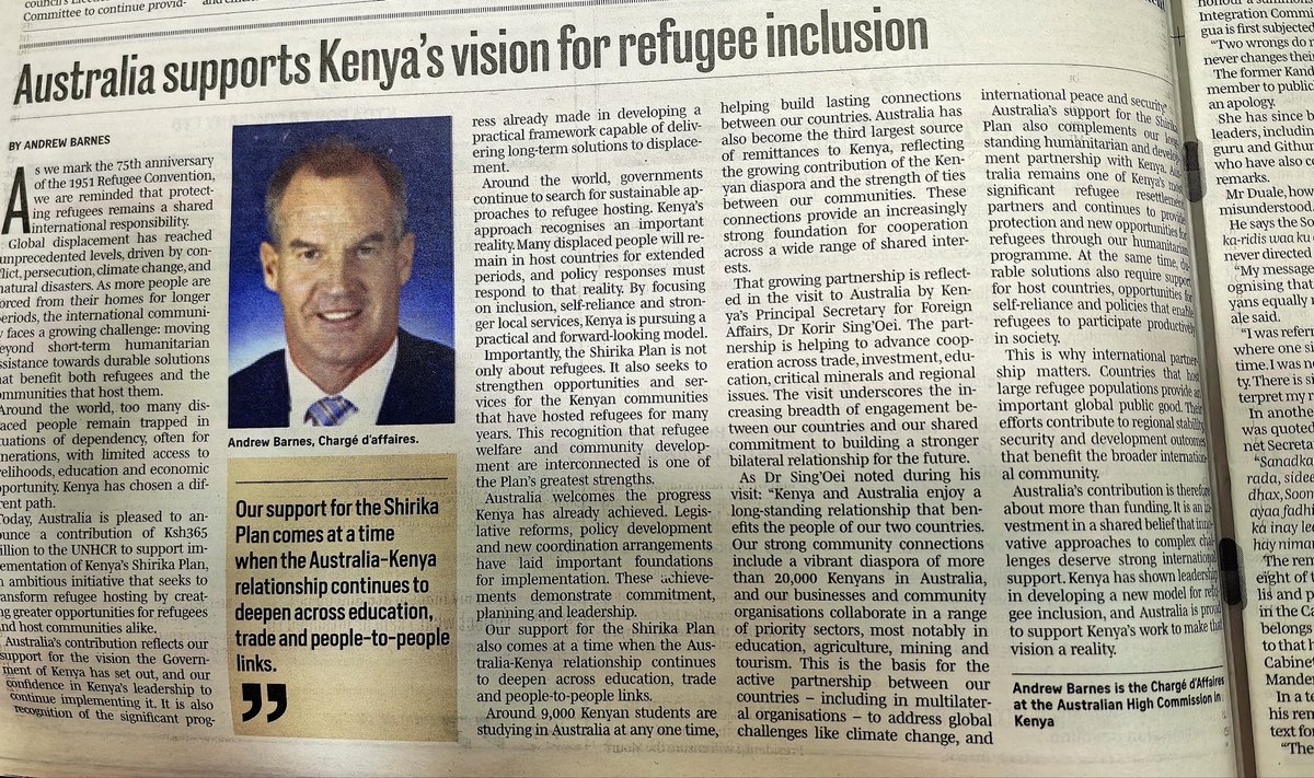 SingoeiAKorir's tweet photo. I am grateful to Australia for her support of Ksh. 365 million to UNHCR towards implementation of Kenya’s innovative refugee programme, the Shirika plan. @AusHCKenya @KHC_Canberra @ForeignOfficeKE @Refugees @ImmigrationDept https://t.co/bROd7NnX6x