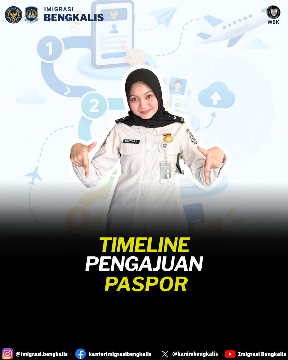 kanimbengkalis's tweet photo. Hai Sobat Mido !

🛂 Mau bikin paspor? Jangan sampai salah langkah!

Yuk, simak Timeline Pengajuan Paspor agar tahu setiap tahapan prosesnya, mulai dari pendaftaran hingga paspor siap diambil.

Geser infografisnya sampai habis ya! ✨

#ImigrasiUntukRakyat
#HendarsamMarantoko https://t.co/i8XW8A8hN7