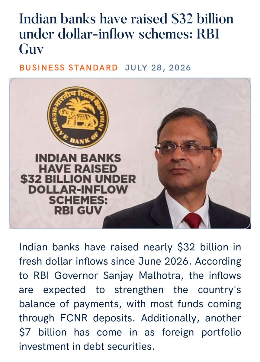 zahidpatka's tweet photo. IT'S POURING DOLLARS
Kudos PM @narendramodi Ji Govt
#EaseOfDoingBusiness
#TaxReforms
Indian banks have raised $32 billion under dollar-inflow schemes: maximum from the foreign currency non-resident deposit scheme,
In addition, about $7 billion has come in as foreign portfolio investments into debt securities following tax changes.
https://t.co/TXvvDCjENm
@PMOIndia