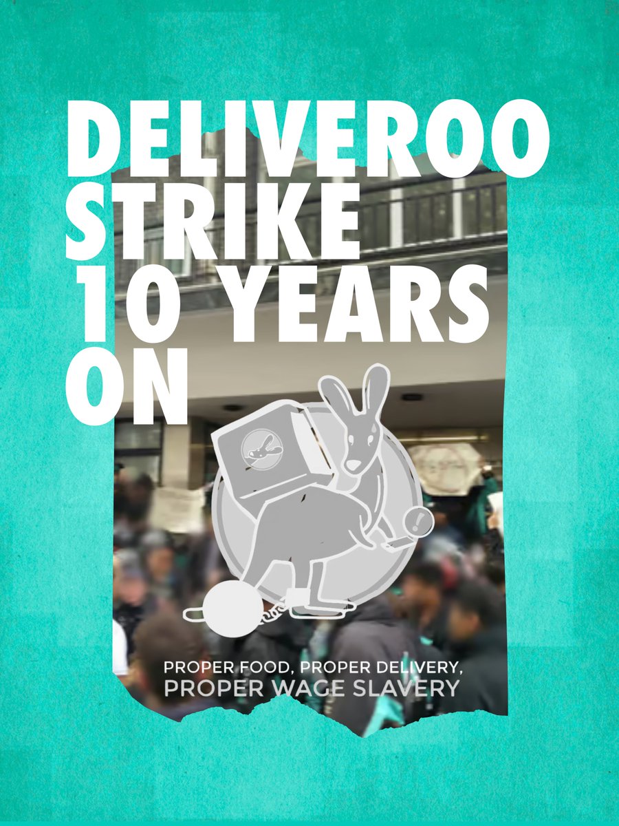 strike_map's tweet photo. Deliveroo strike - 10 years on. 

​It has now been ten years since the first strike of Deliveroo workers!

​Join us on Saturday 29 August for a walking tour at 3pm (starting location to be confirmed in central #London).

1/3 #StrikeMap https://t.co/GKDC9VyTvN