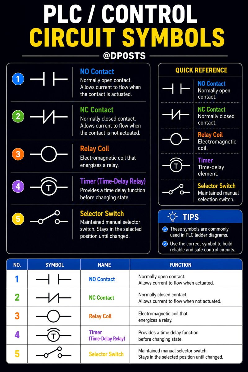 DP0STS's tweet photo. PLC Control Circuit Symbols https://t.co/mX5zdmJhfT