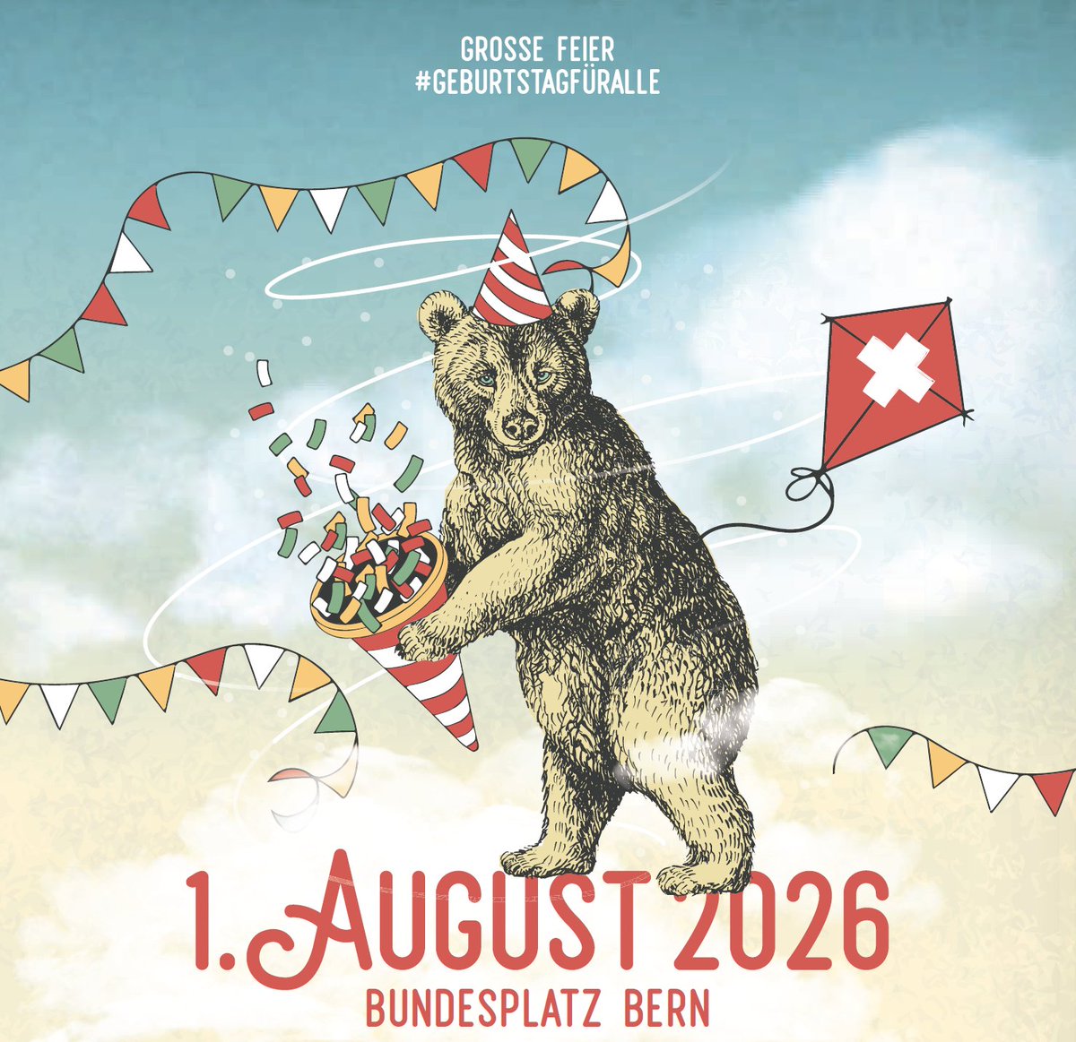Bern_Stadt's tweet photo. 1. August in Bern: Am Nationalfeiertag wird der Bundesplatz zum Treffpunkt für Gross und Klein. Die 1. Augustfeier lädt von 11 bis 23.30 Uhr zu Musik, Kultur, Kulinarik und Begegnungen ein. https://t.co/I7uhlbHQdM https://t.co/v26zIOrius