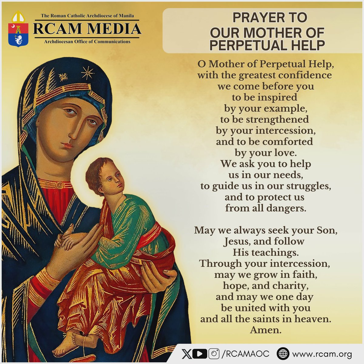 rcamaoc's tweet photo. Our Mother of Perpetual Help, pray for us…

#RCAMMedia #TeamAOC
#ArchdioceseOfManila
#WeAreManila
#OurtMotherofPerpetualHelp https://t.co/kwFDfIXisV