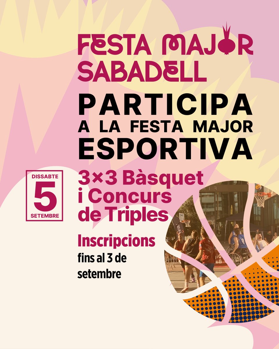 Aj_Sabadell's tweet photo. 👉𝗣𝗔𝗥𝗧𝗜𝗖𝗜𝗣𝗔 𝗔 𝗟𝗔 #𝗙𝗠𝗦𝗕𝗗𝟮𝟲 𝗘𝗦𝗣𝗢𝗥𝗧𝗜𝗩𝗔 🎉

🏀 Inscripcions Bàsquet 3x3 Sabadell ➡️ https://t.co/2fdshf2Rtf

🏃‍♀️🏃‍♂️ Inscripcions Curses populars ➡️ https://t.co/40WNKFf7ou 
I després de les sortides, masterclass de zumba 👟

Tota la Festa Esportiva a https://t.co/XO3NVwQiwK

#Sabadell