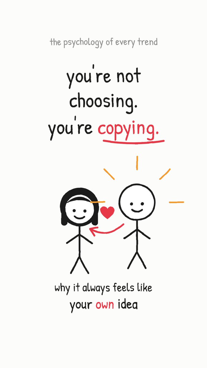 littledotknows's tweet photo. you don't copy the people you admire. you copy the people you could become by thursday 👀

the reason every trend feels like your own idea 🧠

#mimeticdesire #renegirard #psychology #whywebuy #consumerpsychology #trends #fyp #philosophy #selfawareness https://t.co/O3WZZl11WR