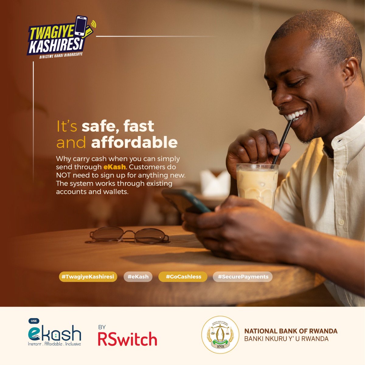 CentralBankRw's tweet photo. Every digital payment is a step towards a smarter way to pay.
Through #ekash, secure and seamless transactions make it easier than ever to send and receive money across participating financial institutions.
Step into a simpler way to pay with #eKash.⤵️
#ekash
#GoCashless
#BNREngage
#KnowYourCentralBank