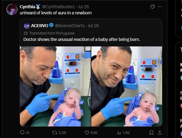 justdabestdev's tweet photo. THIS BABY HAS 4M VIEWS IN A DAY + HELLA TWEETS? AND HES LITERALLY GIVING THE BRUH FACE TO THE DOCTOR THAT PULLED HIM OUT LMAO!

BRUH BABY IS NOW TRENDING ON X AND REDDIT (ON THE TRENDING PAGE) LOOK BELOW⤵️
https://t.co/TQ82G7zaaG

SO MANY NORMIES MEME'ING TOO THIS IS GIGA

dex15k https://t.co/ZkKtTRo0eD