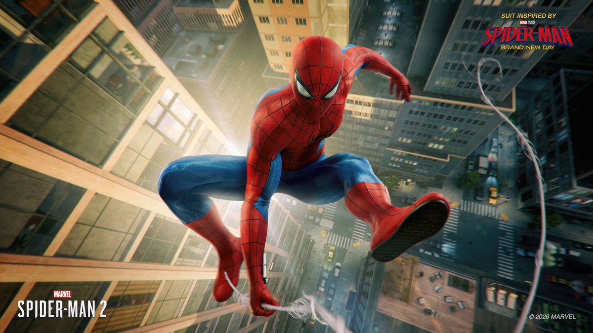 Wario64's tweet photo. Marvel's Spider-Man 2 update adds two new suits (Fresh Start / Marvel Tōkon: Fighting Souls), support for Enhanced PSSR on PS5 Pro, and Power Saver mode https://t.co/TF5rlZggET