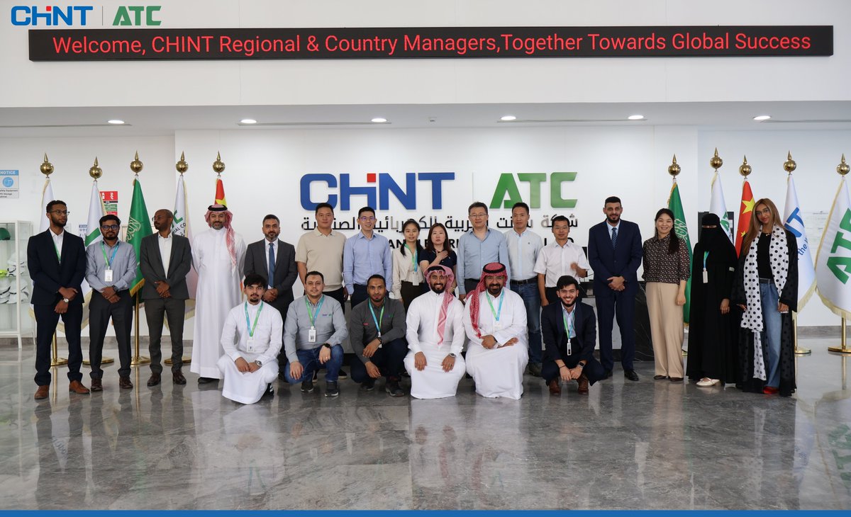 ChintArabian's tweet photo. Pleased to welcome CHINT Global Regional Managers to CHINT Arabian Electric Industrial Co. #CHINTATC. The visit strengthened collaboration and showcased our manufacturing capabilities, localization achievements, and commitment to delivering high-quality power solutions. https://t.co/ZcG0Fc3Ifx