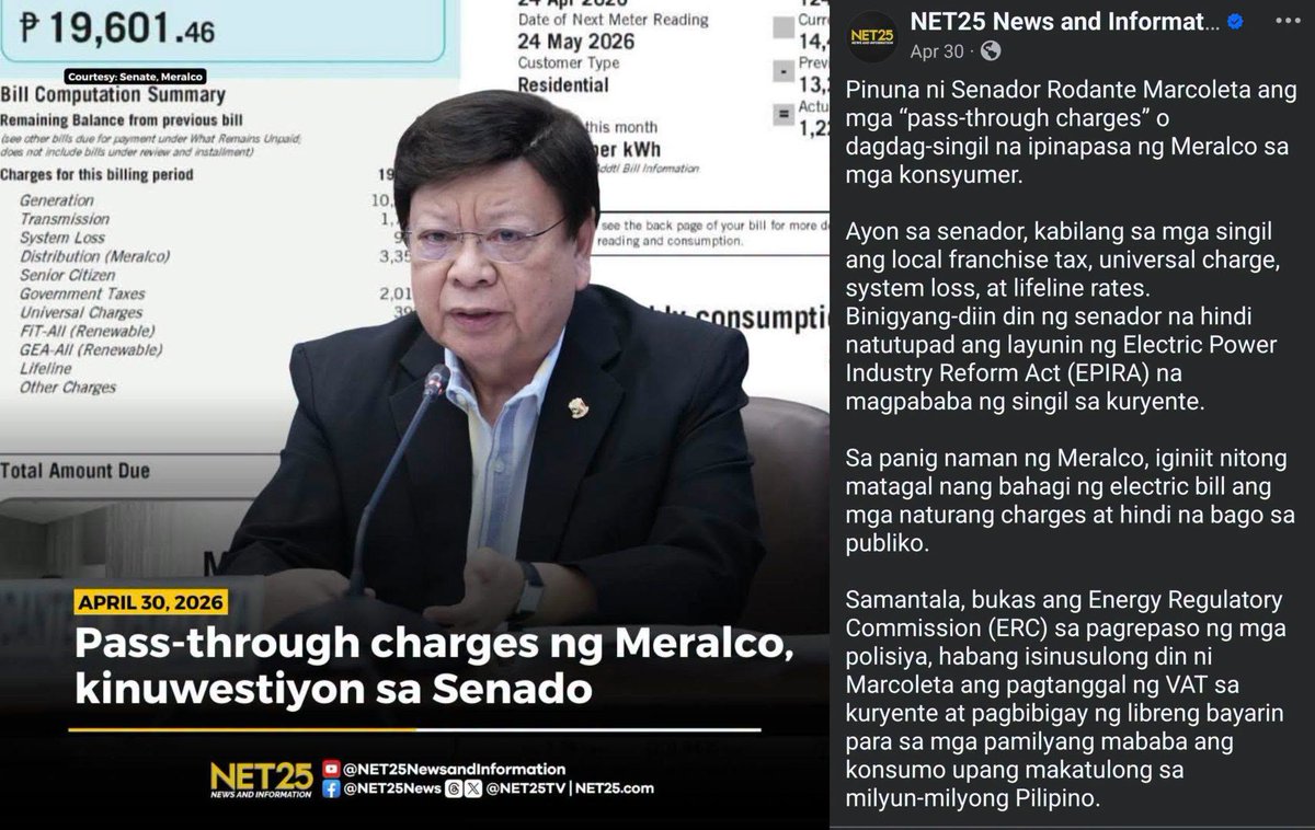 missjilliam's tweet photo. Let's not forget: It was Sen. Marcoleta who questioned all those unnecessary Meralco pass-through charges including system loss. It was he who pushed for a LOWER electricity rate. Pero... pinakulong siya habang sila ang bida-bida. https://t.co/NyOTL6rytH