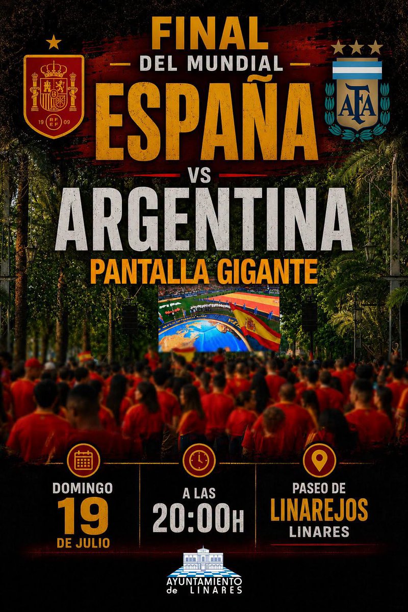 prodelanoficial's tweet photo. Gran despliegue técnico que realizamos para la final del mundial 2026, en Linares, Santisteban del Puerto, Castellar y Navas de San Juan. Asistieron miles de personas  y no podía pasar otra cosa que ganara España y seamos los CAMPEONES DEL MUNDO. ¡¡¡ENHORABUENA!!! https://t.co/0qOuKFIAKz