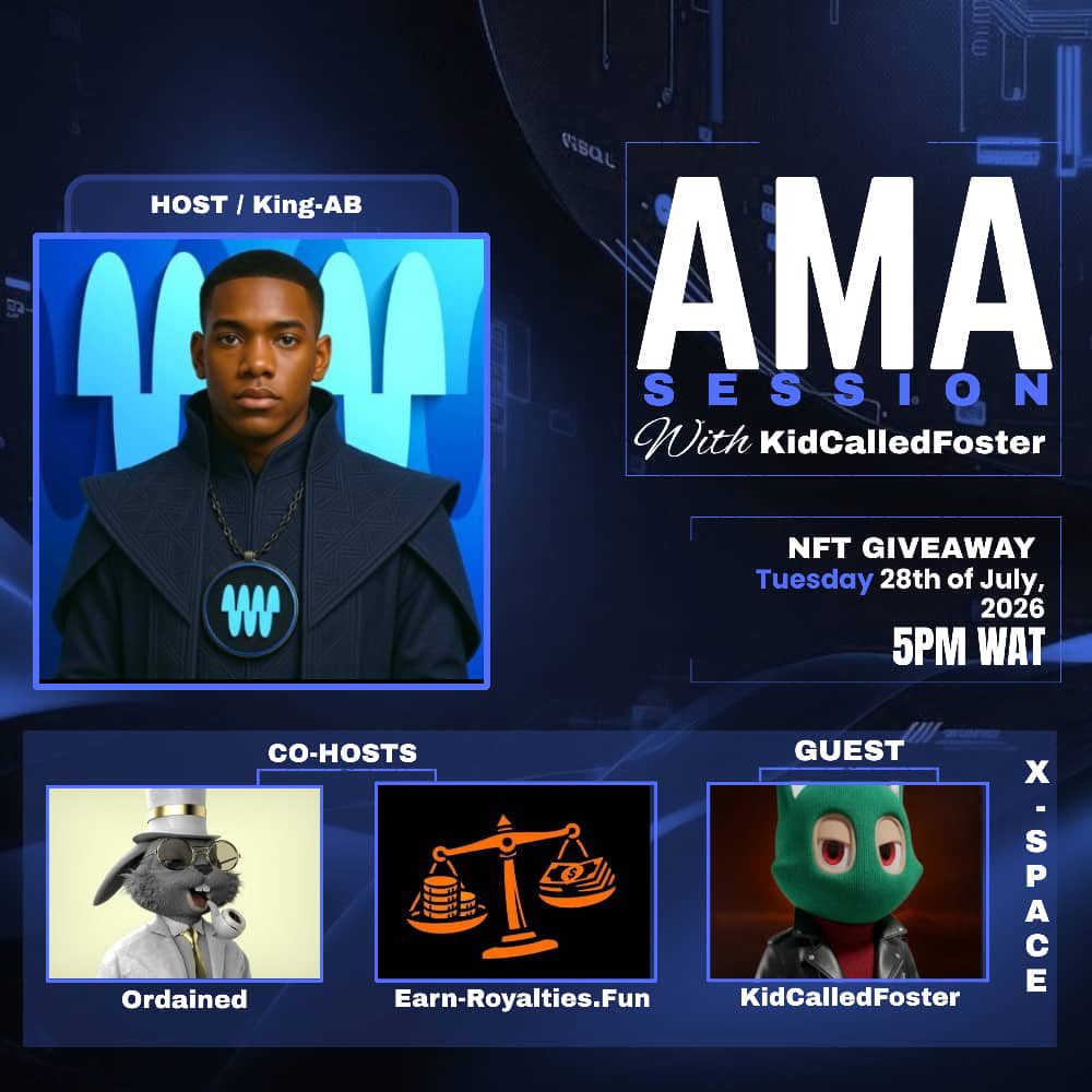 _Foster_x's tweet photo. @KidCalledFoster AMA 5PM today @Alpha_BillionX @ordained_001 @RoyaltiesEarn 

You don’t want to miss this space doing a $30 doller giveaway to 6 ppl and 2 WL

https://t.co/rpeWwe9UMR https://t.co/YLrf8z0dOC