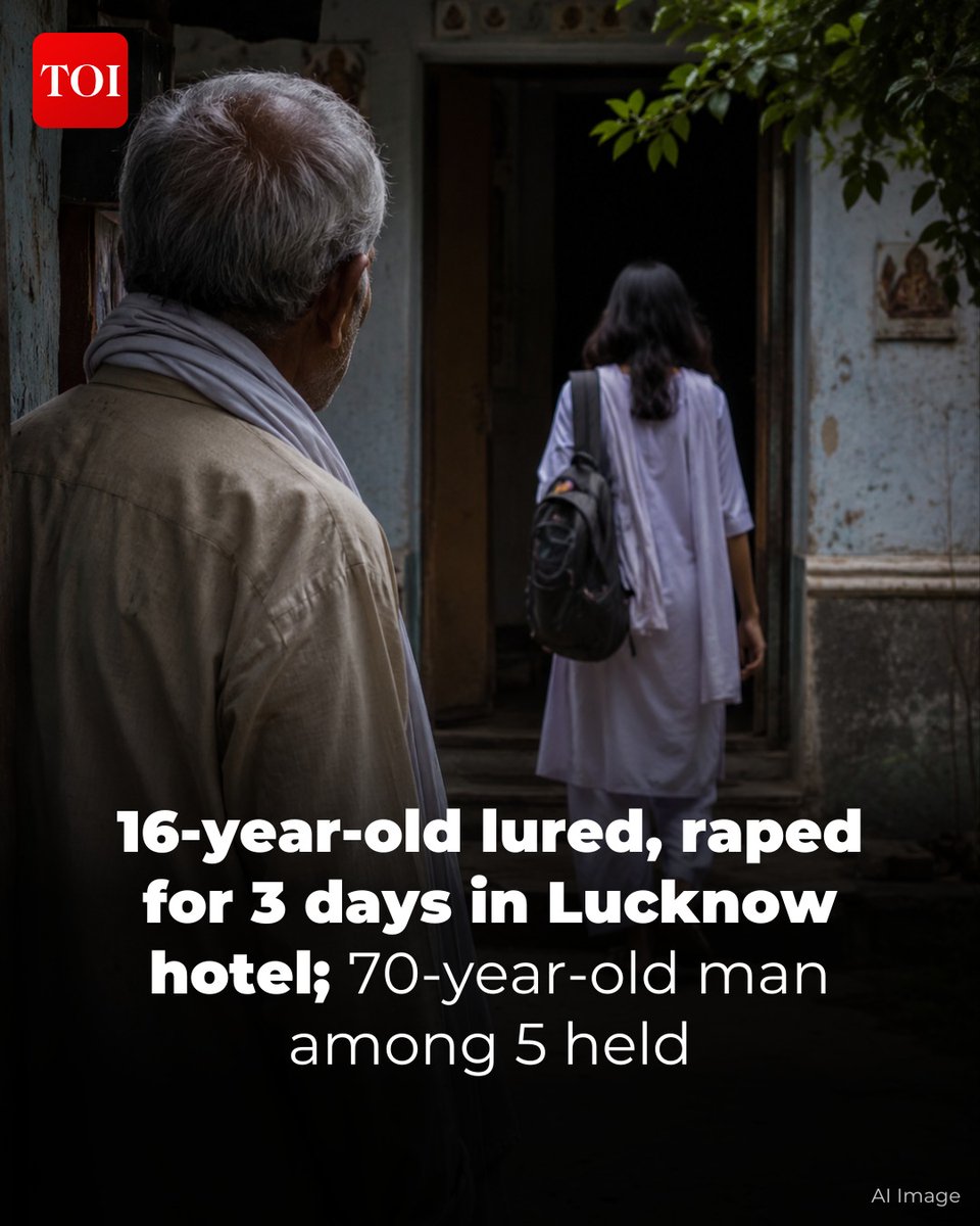 timesofindia's tweet photo. A 16-year-old girl was allegedly raped for three days after being lured from her home and confined in a hotel in #Lucknow’s PGI area, police said.

Five people, including two women and a 70-year-old man, have been arrested in connection with the case and sent to judicial custody.

Know more 🔗 https://t.co/ocUiashthJ

Tap into nonstop news coverage with the TOI App 👉 https://t.co/ogFaRsUKyn
#UttarPradesh #UPNews
[Uttar Pradesh News, UP News, Crime News]