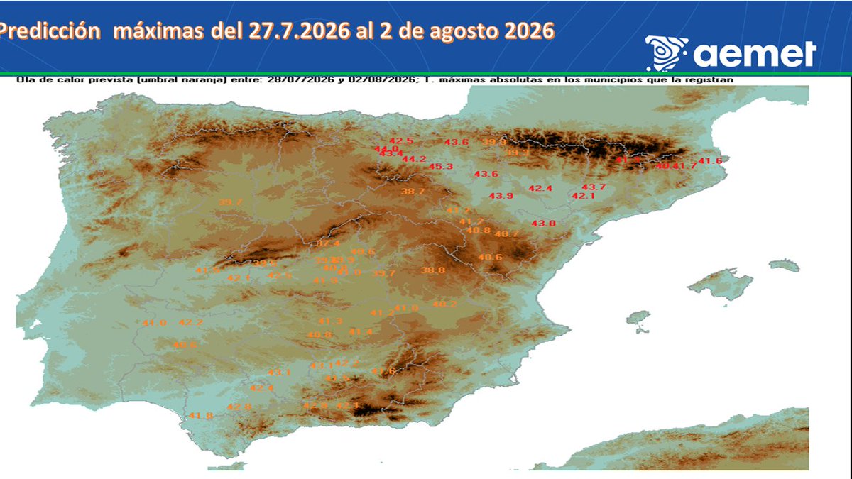 AEMET_Navarra's tweet photo. Mañana, 28 de julio, tendremos avisos naranjas en #Navarra. Se espera en #Pamplona superar los 42 grados y en #Estella y #Tudela rondar los 41 ºC. Solo #Roncal puede quedar por debajo de los 39 grados. Puede ser el peor día de la ola de calor. https://t.co/95jChEpu5U