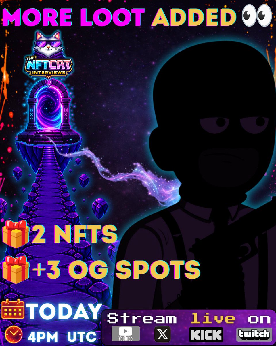 theNFTcat_sol's tweet photo. The Conmen added MORE LOOT👀:

We originally announced 2 ConMen NFTs (post-mint).
We're adding:
🔥 +3 Guaranteed Mint (OG) spots.

That's now:

🎁 2 Conmen NFTs post mint
🎁 +3 OG (Guaranteed Mint) spots
All going to collectors during today's stream.

🚨Live TODAY🚨
⏰4PM UTC https://t.co/hWjwy0jEBW