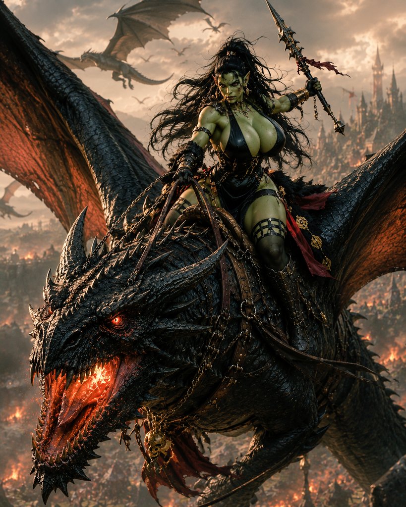 Aicreator17's tweet photo. Designation No. 053 – The Dragon Rider.
🐉 View all warriors — #OrcCreator #OneOfTheHundred 🐉
She was born among the peaks of the Ashfang Mountains, where dragons ruled the skies long before orcs ruled the land.
Her father was the Horde's greatest dragon catcher. He never hunted dragons for glory—he captured them alive.
The day she was born, he made a promise.
"The first dragon I tame will belong to my daughter."
Years later, he fulfilled it.
The hatchling grew beside her. While she learned to fight, it learned to fly. They trained together until neither needed commands.
One heartbeat.
One mind.
Today, she rules the skies above Garakor.
Alliance soldiers fear the mountains.
Veterans fear the shadows.
When a dragon dives from the clouds, the battle is already lost.
Her greatest legend was forged during the Siege of Skybreak Pass.
She and her dragon descended from the storm, shattered the watchtowers, and opened the gates before the Horde even reached the fortress.
Since that day, Alliance armies never march beneath mountain peaks without looking to the sky.
Because every shadow overhead...
...could be her.
#Zargates