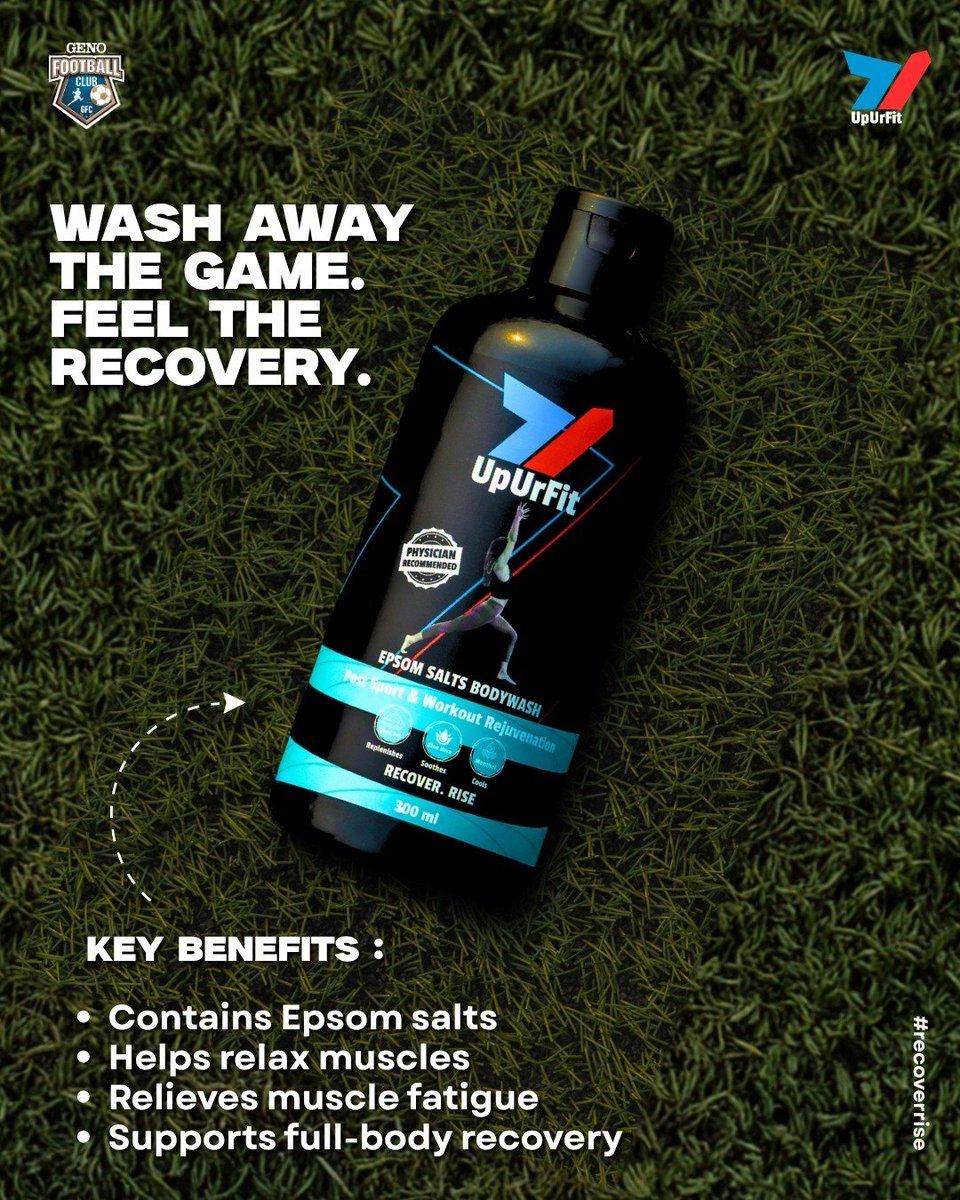 GenoFootball's tweet photo. Wash away the game. Feel the recovery. ❄️

After every session, give your body the care it deserves. UpUrFit Epsom Salts Body Wash helps relax muscles, ease fatigue, and support full-body recovery.

Recover today. Perform tomorrow.

#genorising #goanfootball #indianfootball https://t.co/2TitBAKfNg