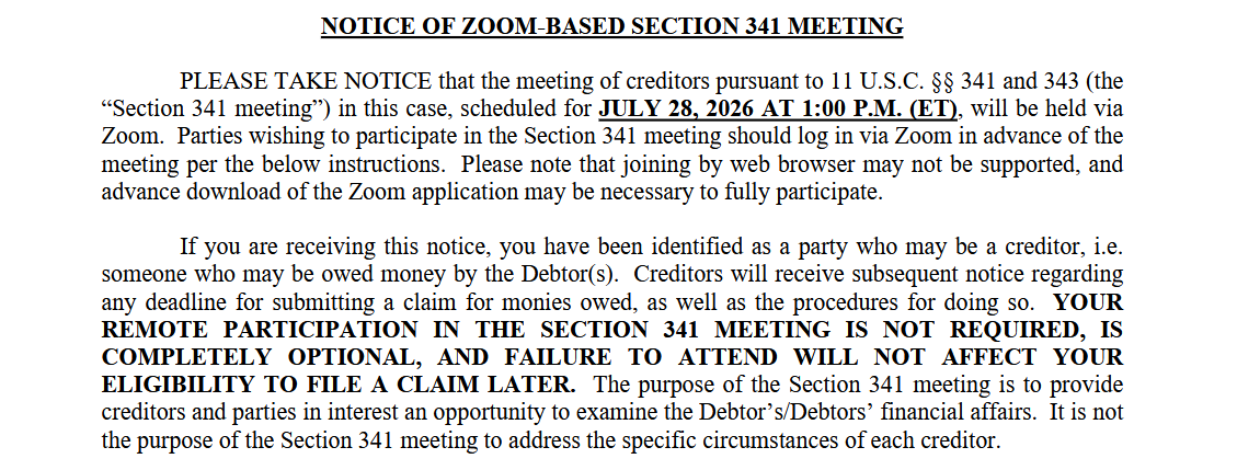 BiotechAnalysst's tweet photo. Today $SGMO Meeting of Creditors
Notice of Zoom 341 Meeting
July 28, 2026 (1:00 p.m. ET)
https://t.co/YYb9dowCqw https://t.co/IJbaVdG1hh