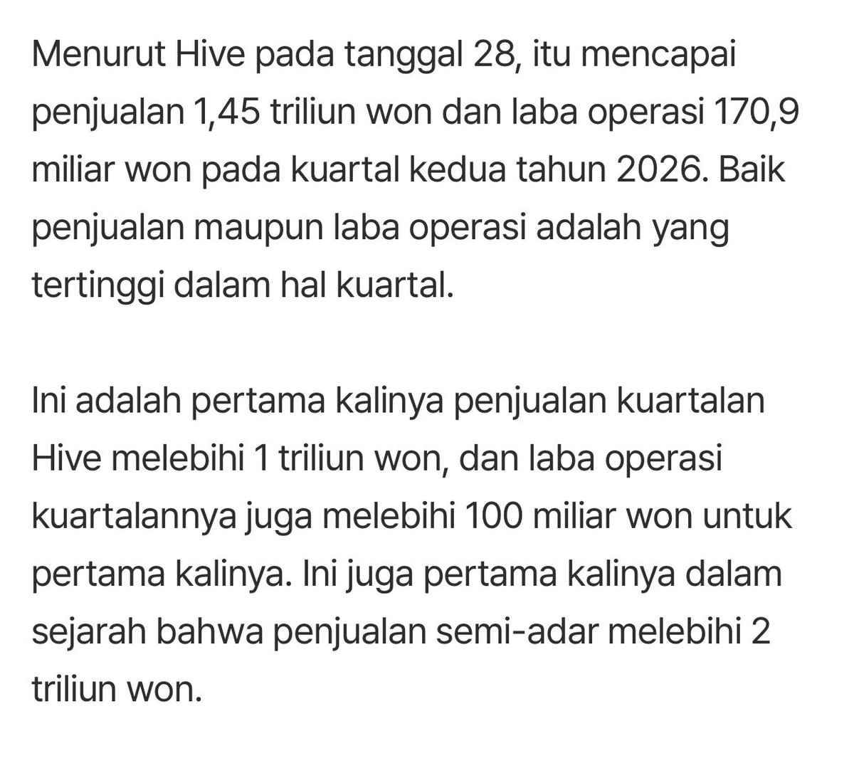myamourjk's tweet photo. HYBE RESMI MENCATAT LABA KUARTAL TERTINGGI SEPANJANG SEJARAH PERUSAHAAN ATAU SEJAK HYBE BERDIRI.

hybe mencetak pendapatan sebesar 1,45 triliun won dan laba operasi 170,9 miliar won, sekaligus mencatatkan rekor kinerja kuartal tertinggi sepanjang sejarah perusahaan. 

berdasarkan laporan keuangan dan presentasi perusahaan, comeback bts menjadi pendorong utama peningkatan pendapatan melalui penjualan album arirang, streaming, konser, merchandise, dan berbagai aktivitas terkait. 

masih bergantung ke bts dan dikasih keuntungan sebesar ini tapi treat ke member dan group masih ga becus, belum lagi pendapatan konser arirang yang masih berjalan 🫠 

MENYALA BIGTAN SONYEONDAN🥵🔥