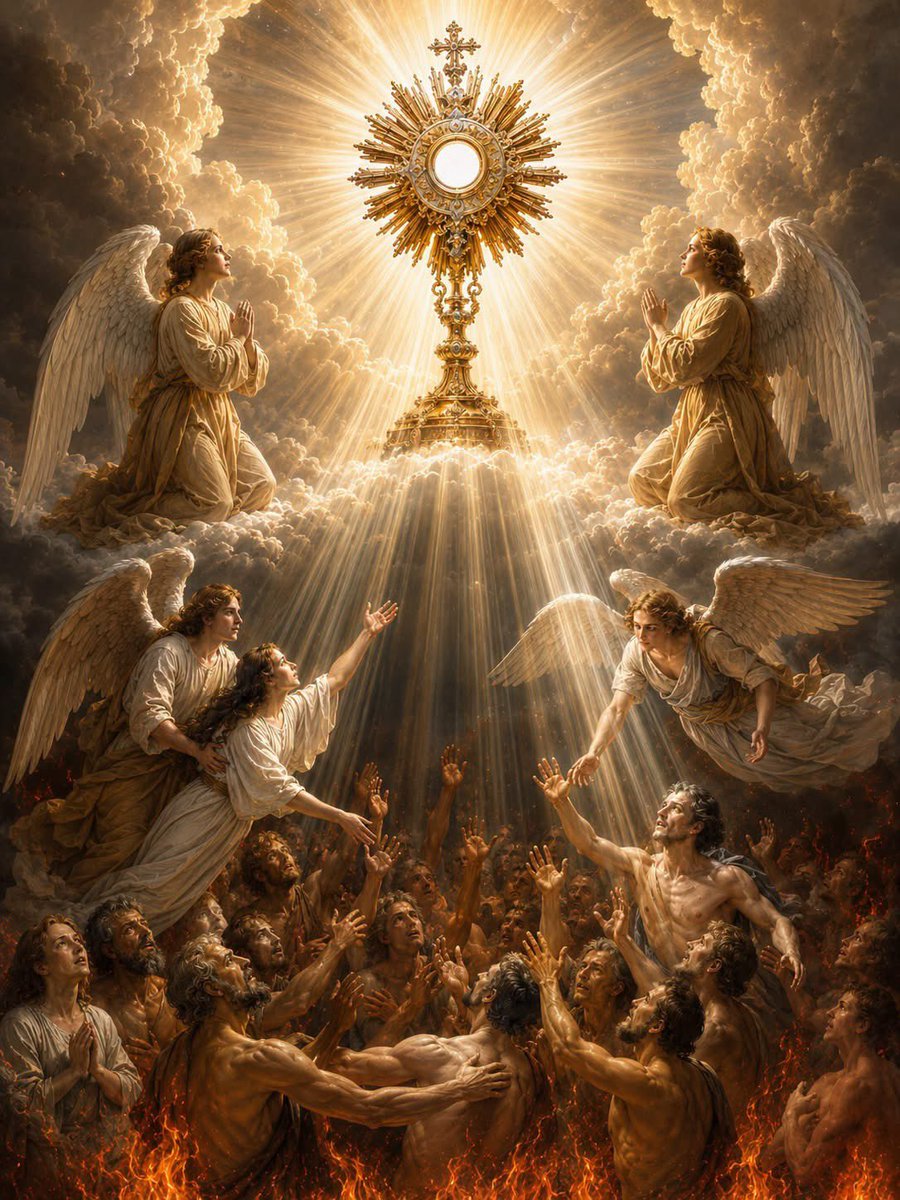 FGenteroyJr's tweet photo. A Devotion for Monday:

The Prayer of Saint Gertrude for the Holy Souls in Purgatory

Eternal Father, I offer Thee the Most Precious Blood of Thy Divine Son, Jesus, in union with the masses said throughout the world today, for all the holy souls in purgatory, for sinners everywhere, for sinners in the universal church, those in my own home and within my family.

Amen.

A PRAYER FOR THE FORGOTTEN DEAD
A Monday Devotion

We must always remember the dead. The Holy Souls in Purgatory are guaranteed heaven, however, they cannot pray for themselves. For that, they need us.

Today's new-church funeral services place the emphasis on the celebration of life, the idea "Grandma is making meatballs up in heaven for everybody" idea. When, in fact, poor Grandma might be cooking, but not meatballs, in purgatory. In the old Requiem Mass, emphasis was placed upon the soul in need of salvation; it did not assume that the person already achieved the beatific vision.

So, it is essential that we continue to pray for the dead, now, even more than in the past.

PRAYER FOR THE DEAD

God our Father,
Your power brings us to birth,
Your providence guides our lives,
and by Your command we return to dust.
Lord, those who die still live in Your presence,
their lives change but do not end.
I pray in hope for my family,
relatives and friends,
and for all the dead known to You alone.
In company with Christ,
Who died and now lives,
may they rejoice in Your kingdom,
where all our tears are wiped away.
Unite us together again in one family,
to sing Your praise forever and ever.

Amen