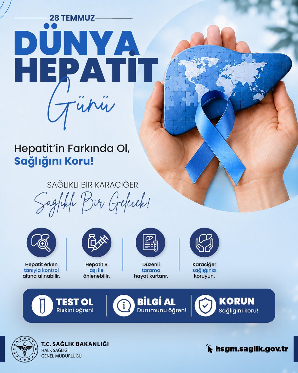 halksagligigm's tweet photo. Hepatit sessiz ilerleyebilir. Erken tanı, düzenli takip ve korunma yöntemleri ile hepatitin neden olabileceği ciddi karaciğer hastalıklarının önüne geçilebilir. Sağlığınızı korumak için test yaptırın, aşı olun ve güvenli yaşam alışkanlıklarını benimseyin. Hepatit A ve B’den korunmak için aşılanın!

 #DünyaHepatitGünü
#HepatitinFarkındaOl
#SağlığınıKoru
#HepatiteSon
#ErkenTanıHayatKurtarır