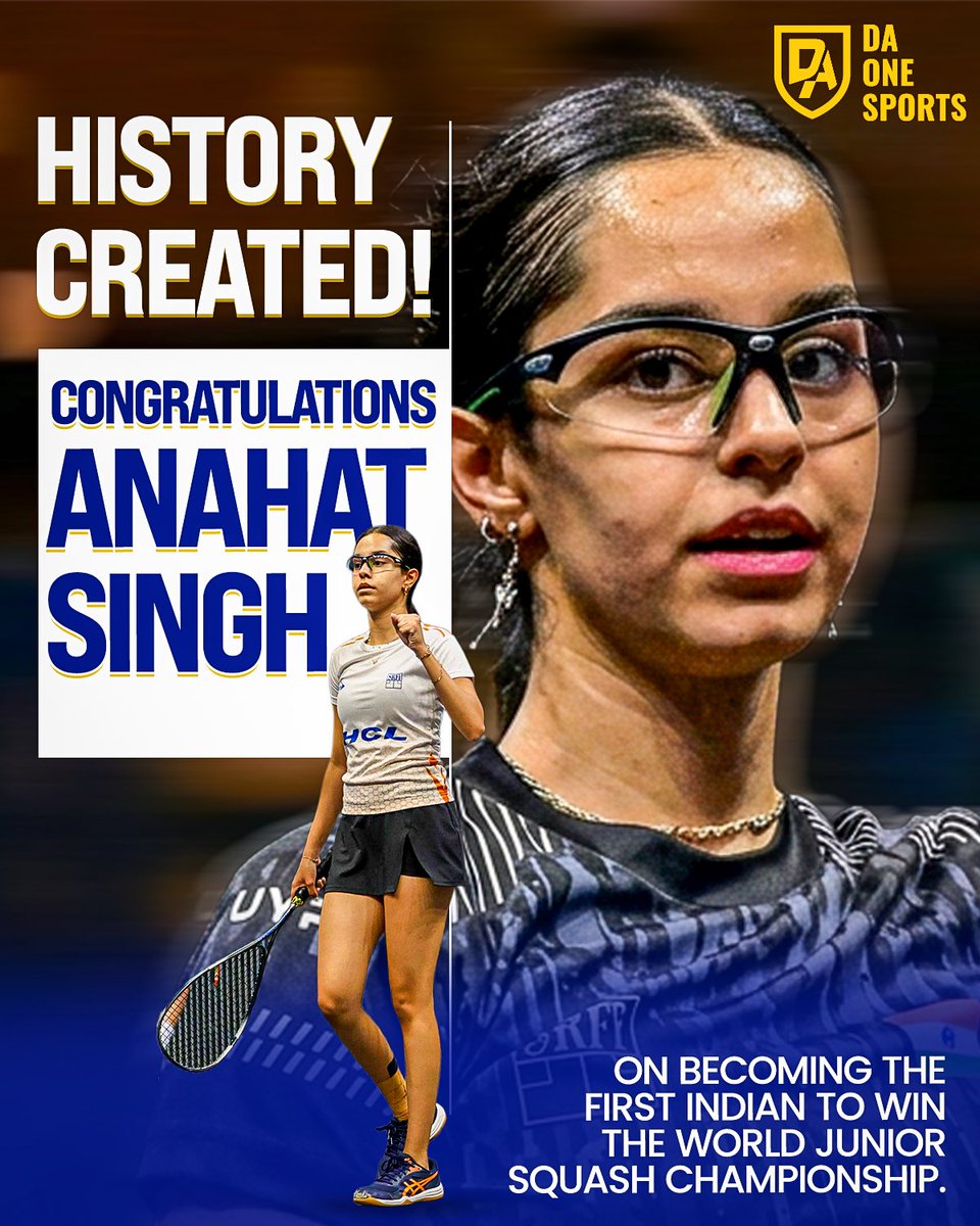 daonesports's tweet photo. History has a new name: @Anahat_Singh13. 🇮🇳🏆

At just 18, Anahat Singh has become the first Indian ever to win the World Junior Squash Championship, scripting a landmark moment for Indian sport.

A champion today. An inspiration for generations tomorrow. https://t.co/QJvo0EWrb2