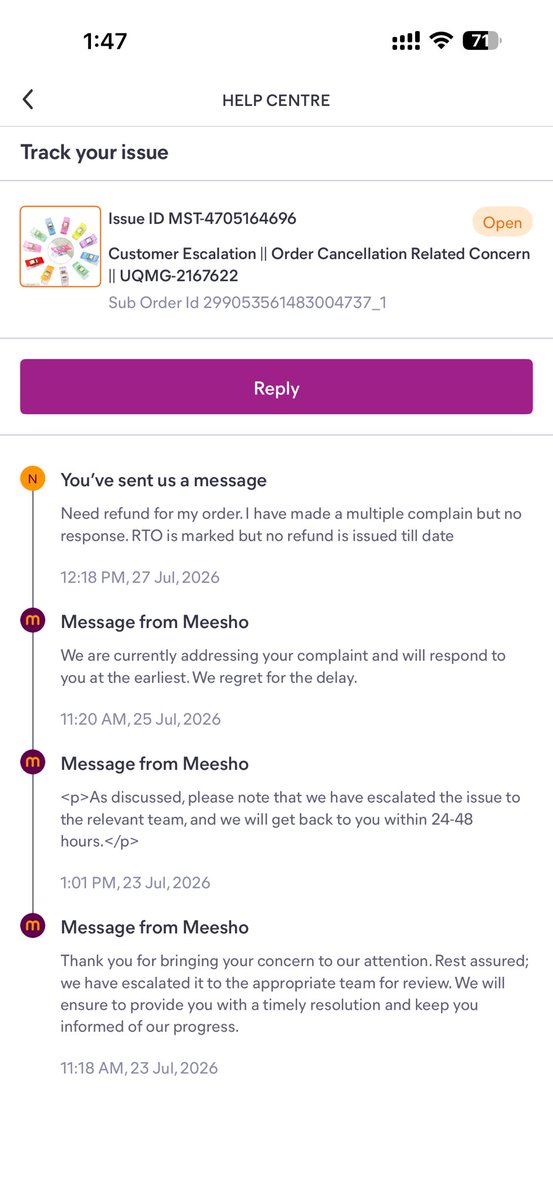 pepsaraAk's tweet photo. @Meesho_Official @meesho_support issue my refund or else i will approach consumer court https://t.co/buMsjjxlKR