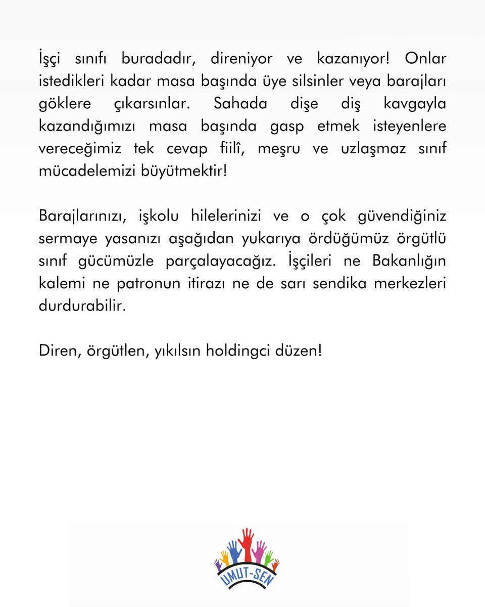 umutsendikasi_'s tweet photo. YASALAR SERMAYENİN, MÜCADELE BİZİMDİR!

Temmuz 2026 işçi sendikaları ve konfederasyonları üye istatistikleri hakkındaki açıklamızı paylaşıyoruz. 

İşçileri ne Bakanlığın kalemi ne patronun itirazı ne de sarı sendika merkezleri durdurabilir.

Diren, örgütlen, yıkılsın holdingci düzen!