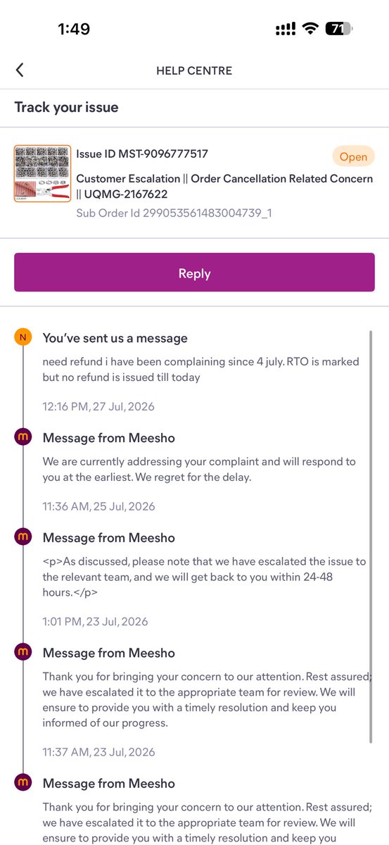 pepsaraAk's tweet photo. @Meesho_Official @meesho_support issue my refund or else i will approach consumer court https://t.co/mmpJSMq16o