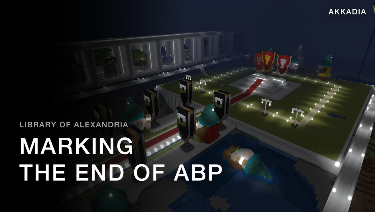 _akkadia's tweet photo. Only 19 hours remain until the end of ABP.

We’ve created a space at the Library of Alexandria to showcase creations from across the community.

Come see what everyone has built, look back on the moments we shared in Akkadia, and join us as we mark the end of ABP. https://t.co/P4IGqncfpl