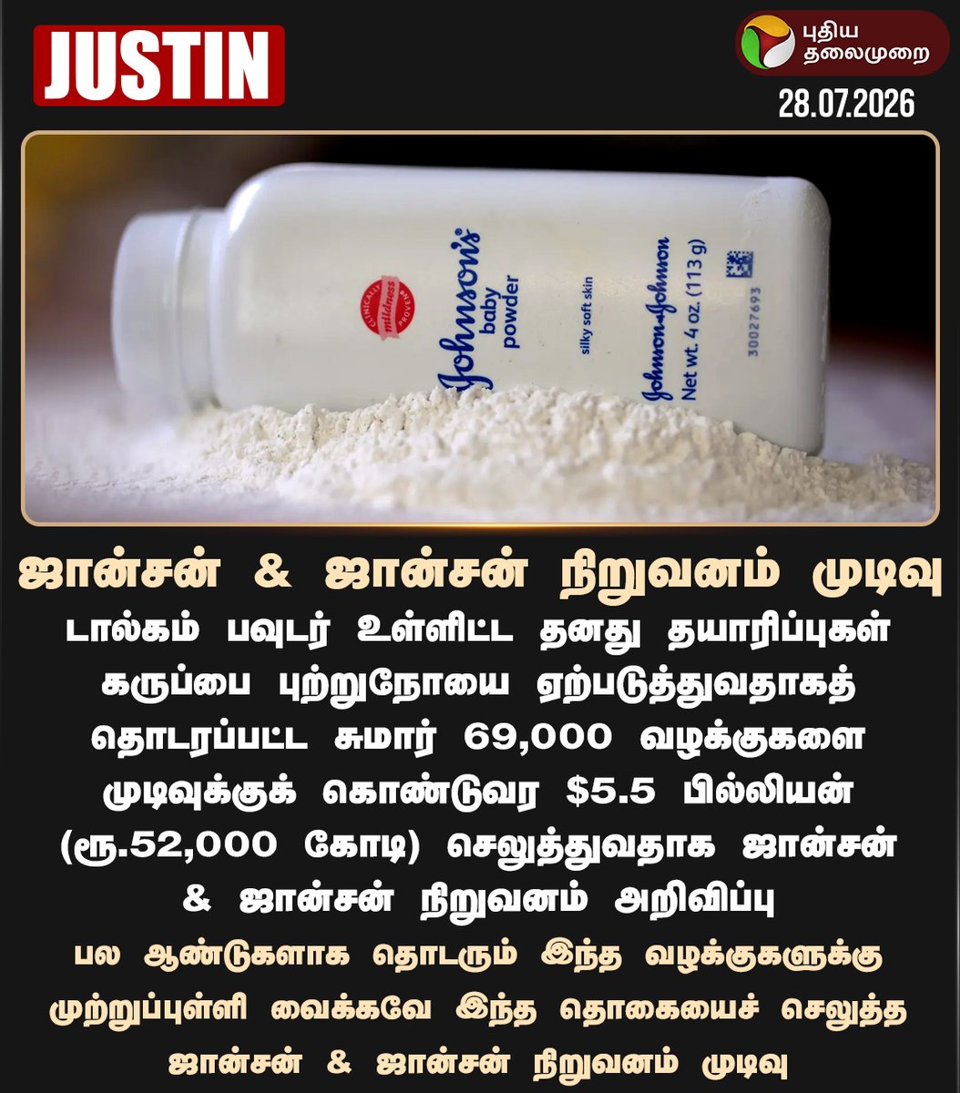 PttvNewsX's tweet photo. ஜான்சன் & ஜான்சன் நிறுவனம் முடிவு
#JohnsonAndJohnson | #Lawsuits | #OvarianCancer | #JohnsonJohnson | #BabyPowder | #Cancer https://t.co/E9n1heulhZ