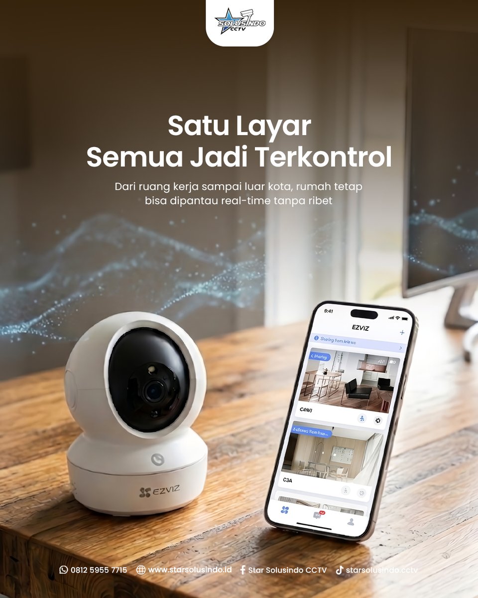 star_solusindo's tweet photo. Satu layar, semua tetap terkontrol! Pantau rumah, toko, atau kantor secara real-time langsung dari HP kapan pun dan di mana pun.
Dengan CCTV EZVIZ, monitoring jadi lebih praktis, aman, dan bikin kamu lebih tenang

#EZVIZ #EZVIZC6N #CCTVIndonesia #CCTV #CCTVWireless #PantauDariHP https://t.co/PubA6A7epv