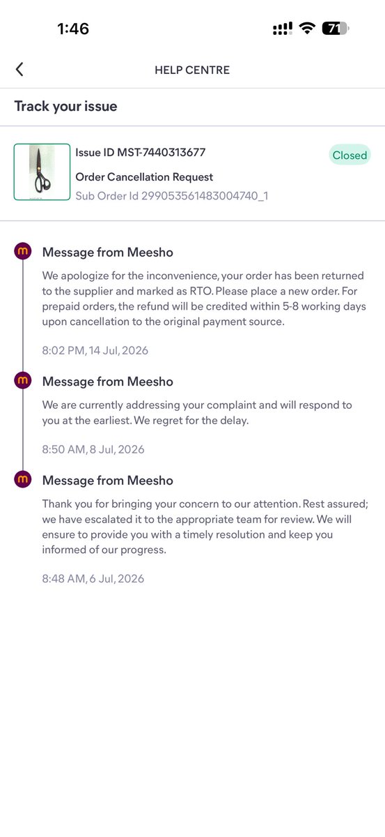 pepsaraAk's tweet photo. Issue my refund or else i will approach consumer court @Meesho_Official @meesho_support https://t.co/twPyCEzFXI